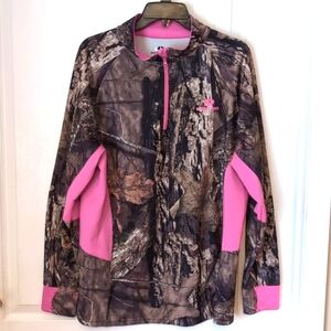 Mossy Oak Pink Camouflage Half Zip Pullover Top. Thumbhole Sleeves. Size 2XL
